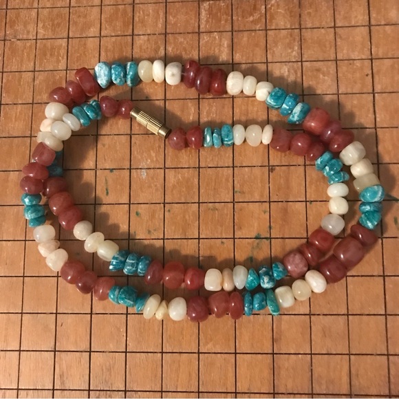 Amazonite Citrine Carnelian Necklace 22”L Handmade Polished Stone - Picture 2 of 3